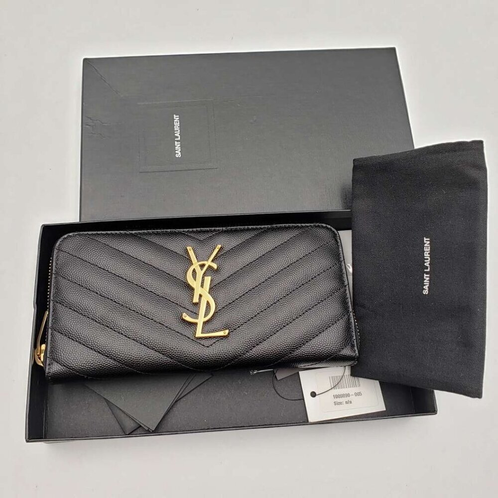 Yves Saint Laurent Zippy Black Chevron Quilted Zip Wallet with Gold Hardware - Picture 11 of 11